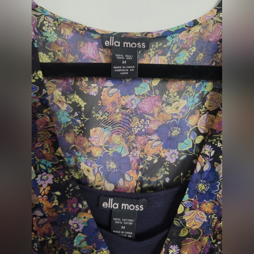 Ella Moss Dress M Navy Blue Silk 100% Floral Babydoll Y2K 90s Fairy Grunge - Picture 5 of 7